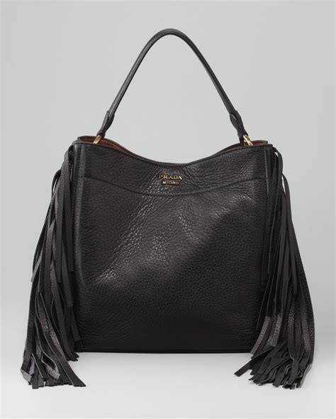 prada cervo fringe hobo|PRADA Cervo Deerskin Fringe Tote Black .